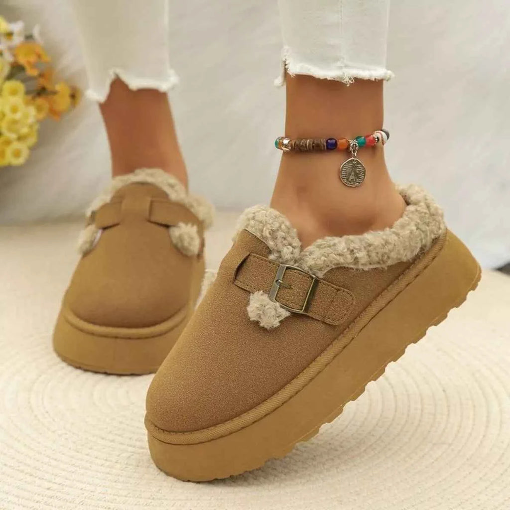 Round Toe Platform Slip-Ons with Fleece Lining