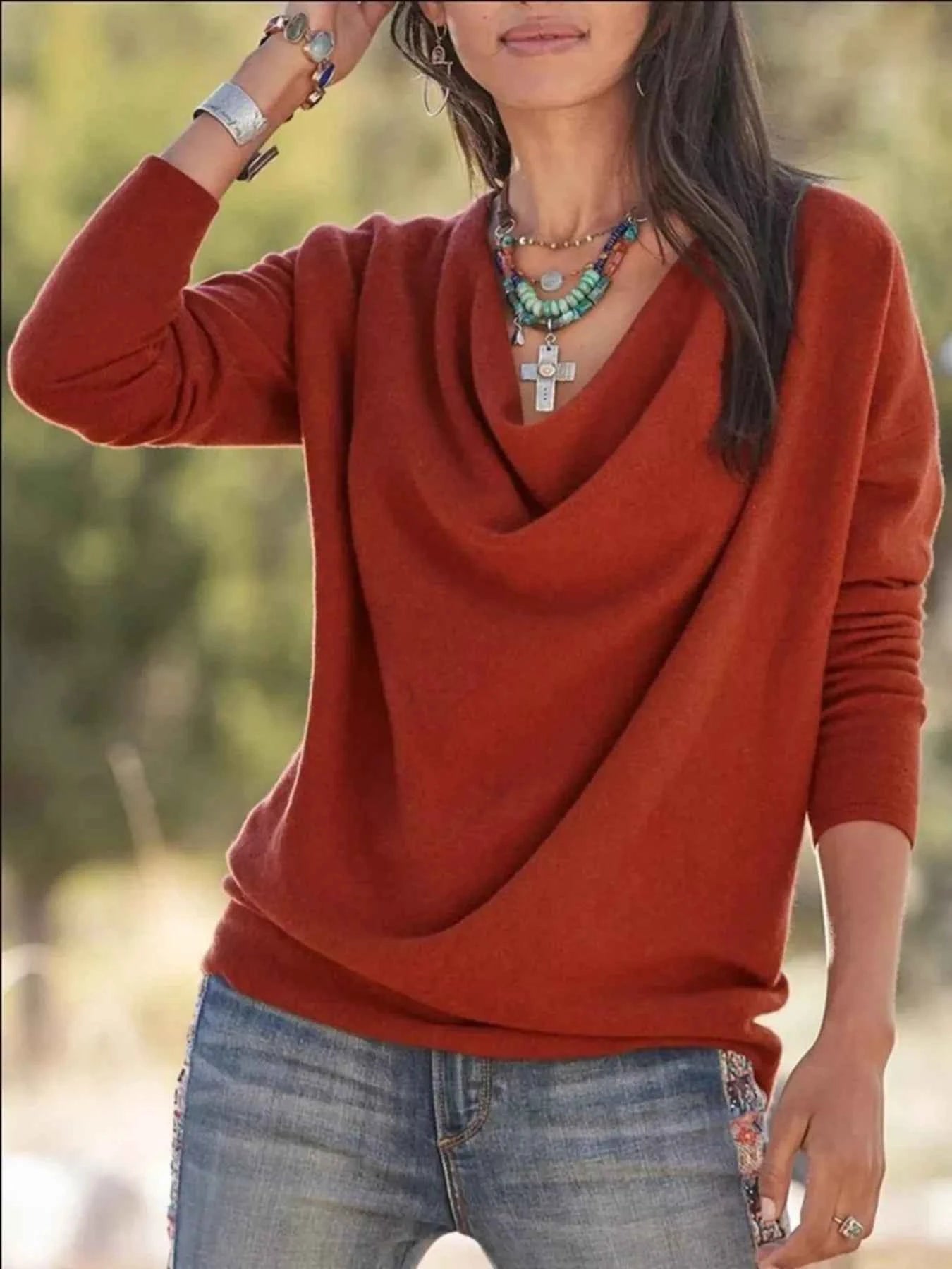 Full Size Plus Size Cowl Neck Long Sleeve Top - Perfectly Flattering Plus Size Cowl Neck Top