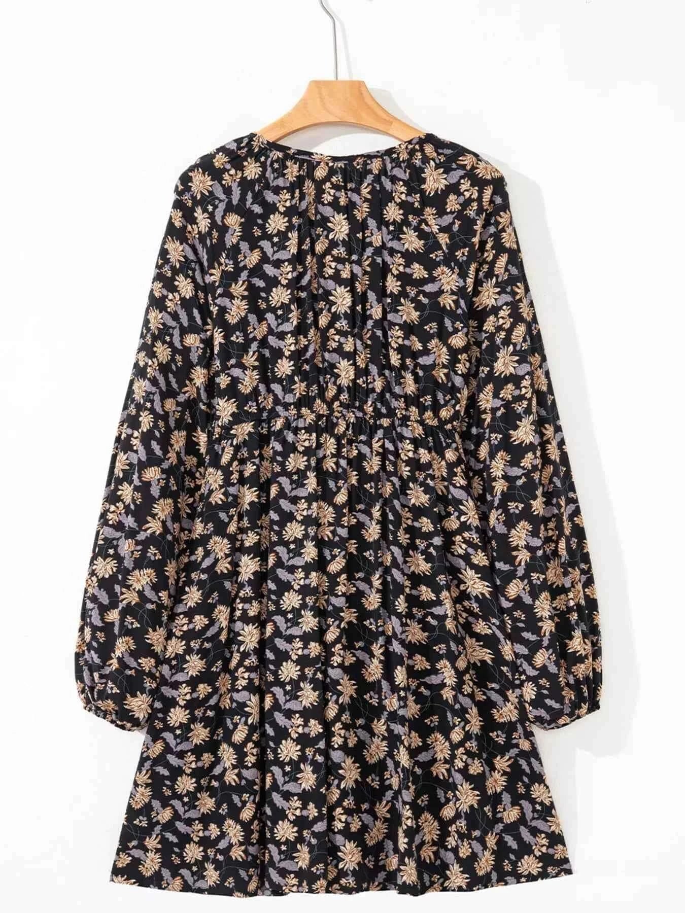 V Neck Babydoll Dress with Smocked Bust and Bubble Sleeves - Nico`s Store