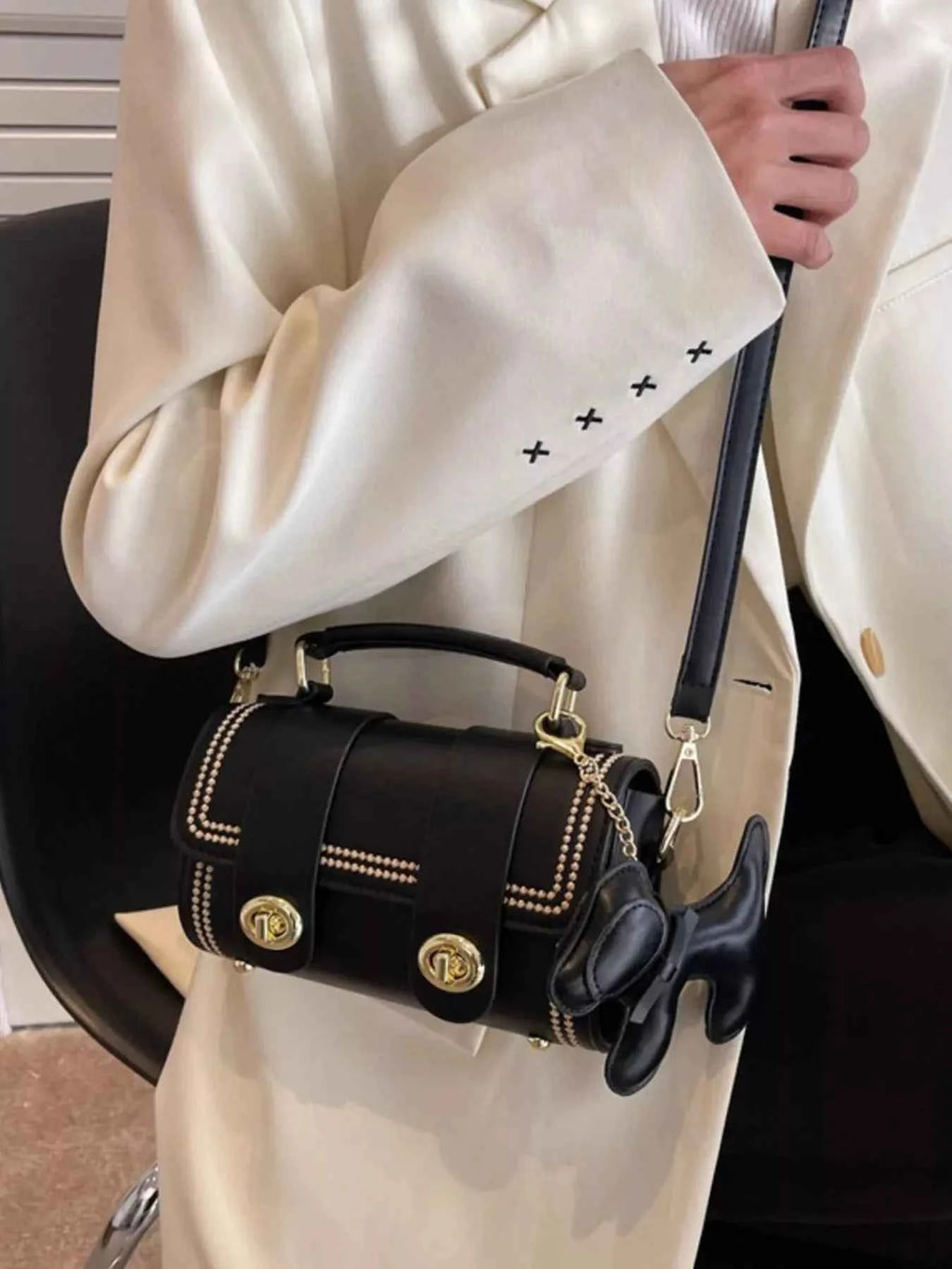 Leather Crossbody Bag with Charm