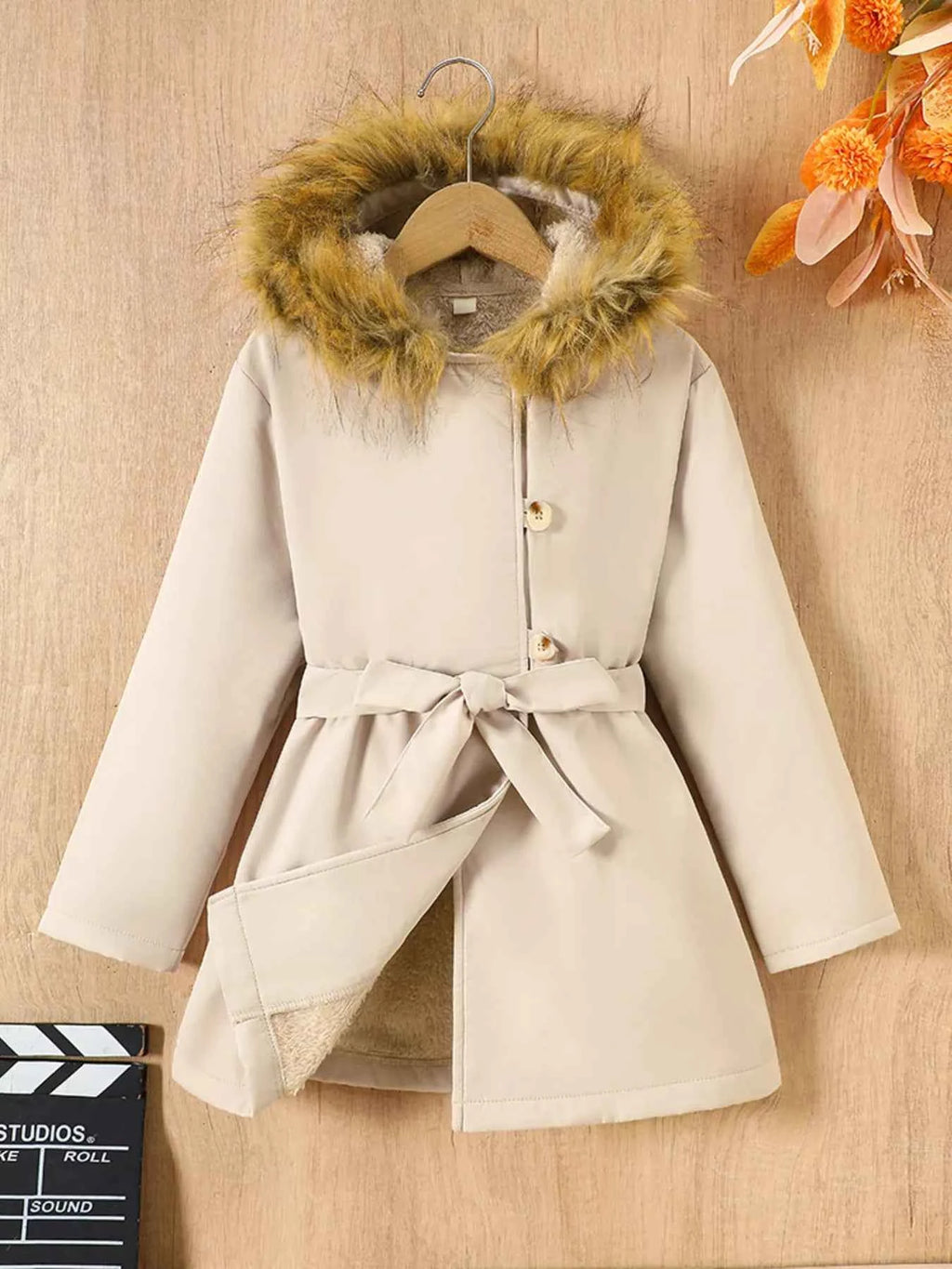 Children's Faux Fur Outerwear with Hood and Tie Waist for Stylish Comfort - Nico`s Store