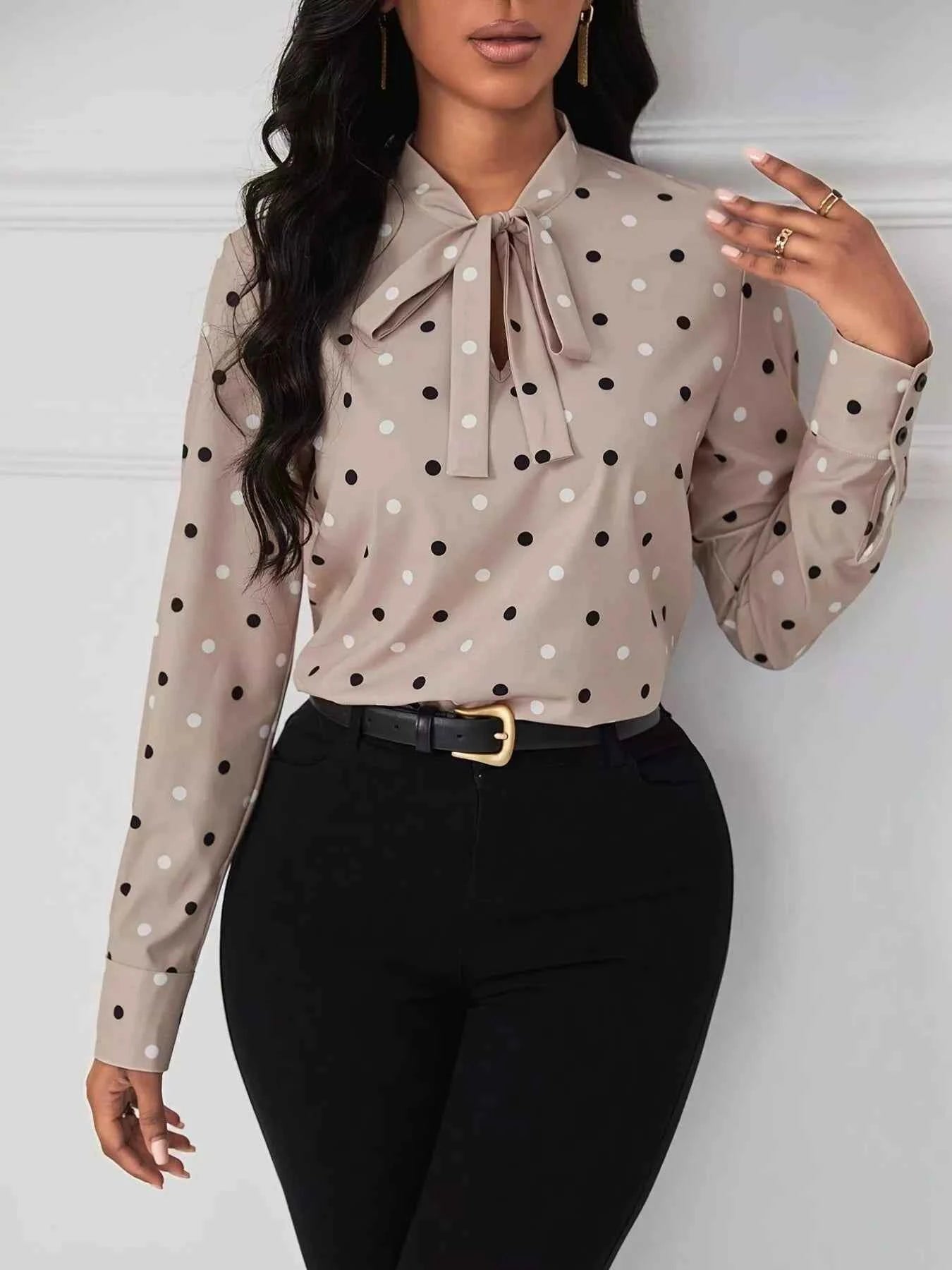 Quality Polka Dot Tie Neck Blouse - Nico`s Store
