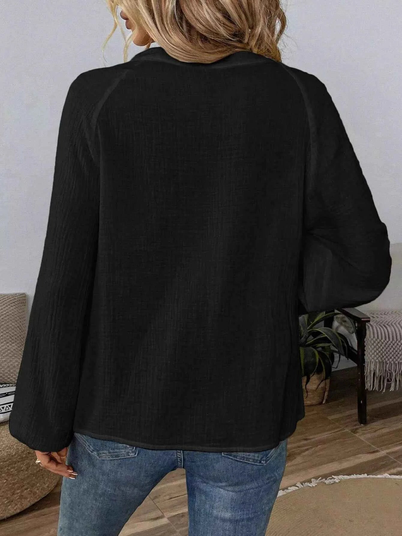 Paisley Balloon Sleeve Blouse with Notched Design