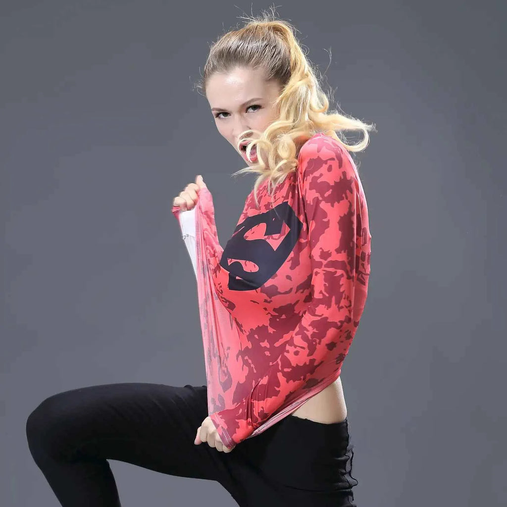 Red Floral Superman T-Shirt – Women's Long Sleeve Unique Top - Nico`s Store