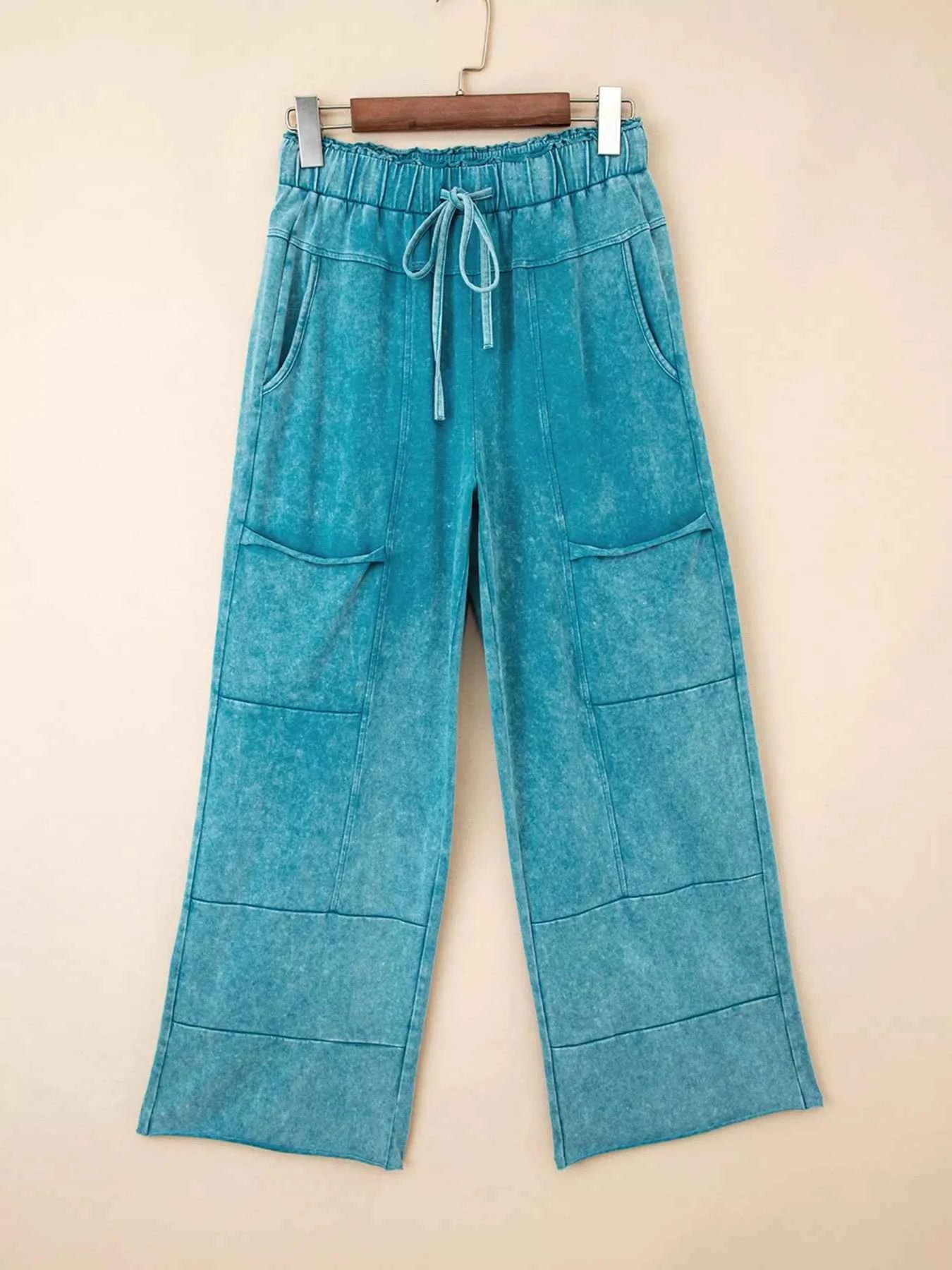 Mineral Wash High Waist Pants with Patched Pockets for Stylish Comfort - Nico`s Store