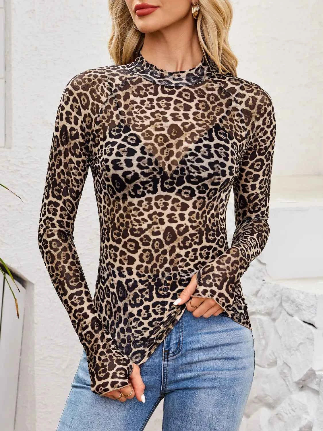 Floral Mock Neck Top - Long Sleeve Style - Nico`s Store