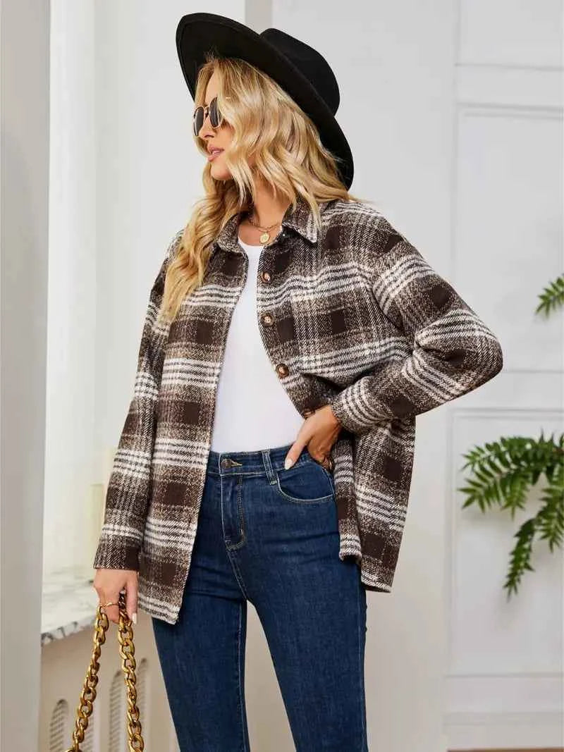 Casual Plaid Women's Jacket with Pockets - Nico`s Store