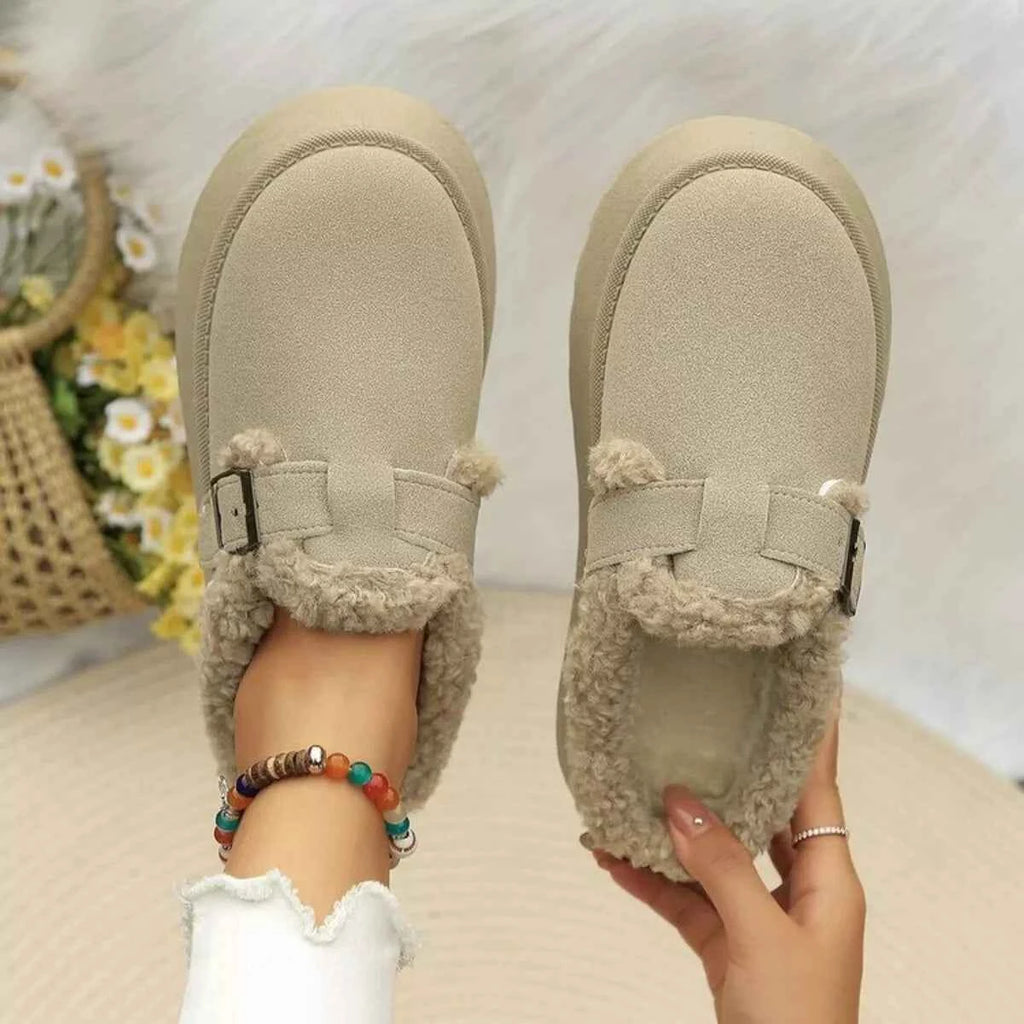 Round Toe Platform Slip-Ons with Fleece Lining