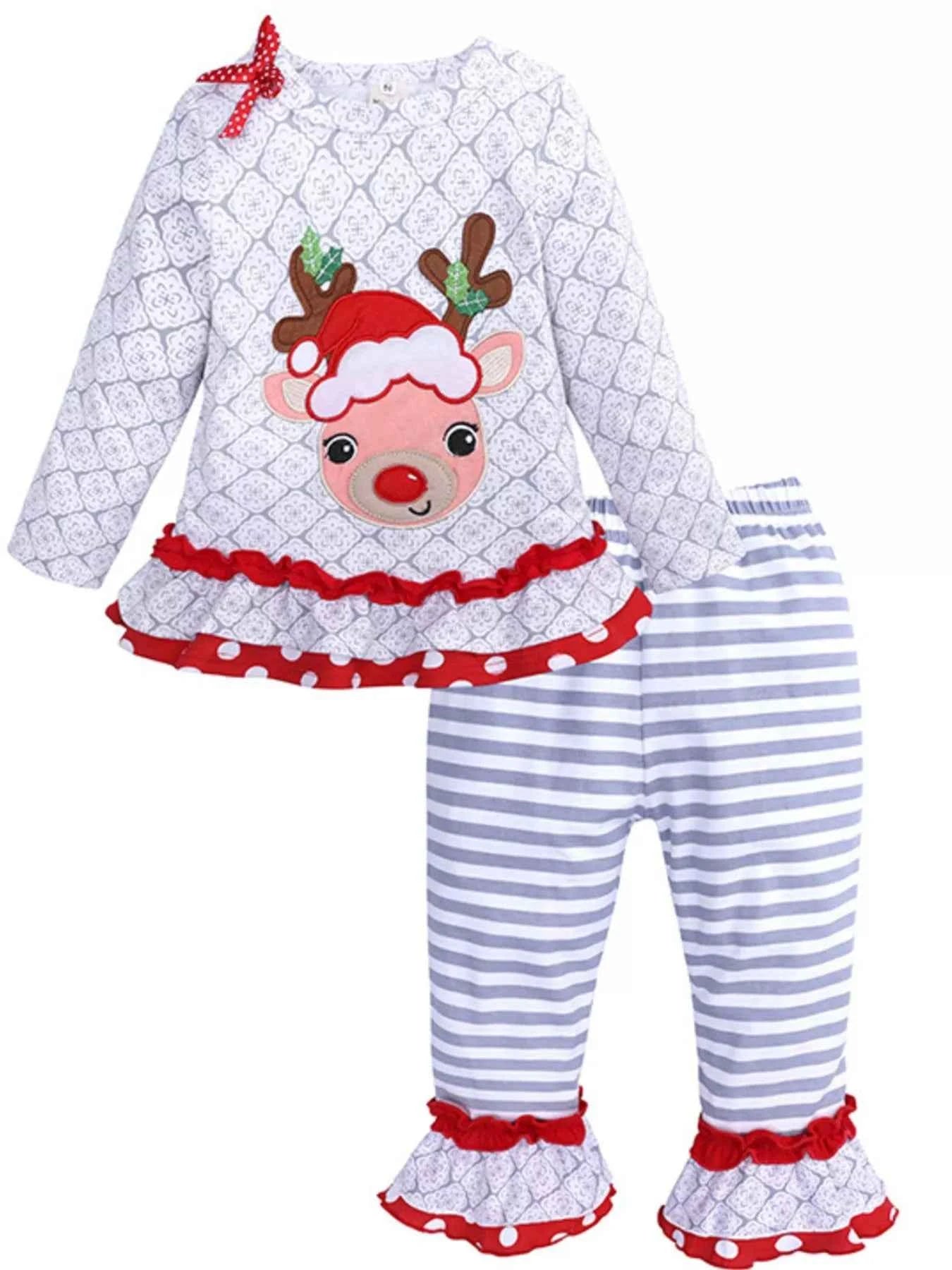 Children's Christmas Reindeer Outfit Set with Ruffle Trim - Nico`s Store