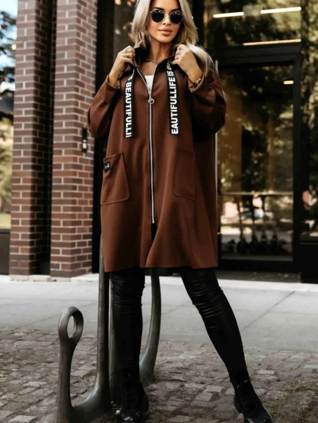 Full Size Casual Zip-Up Hoodie - Longline Hooded Jacket - Nico`s Store