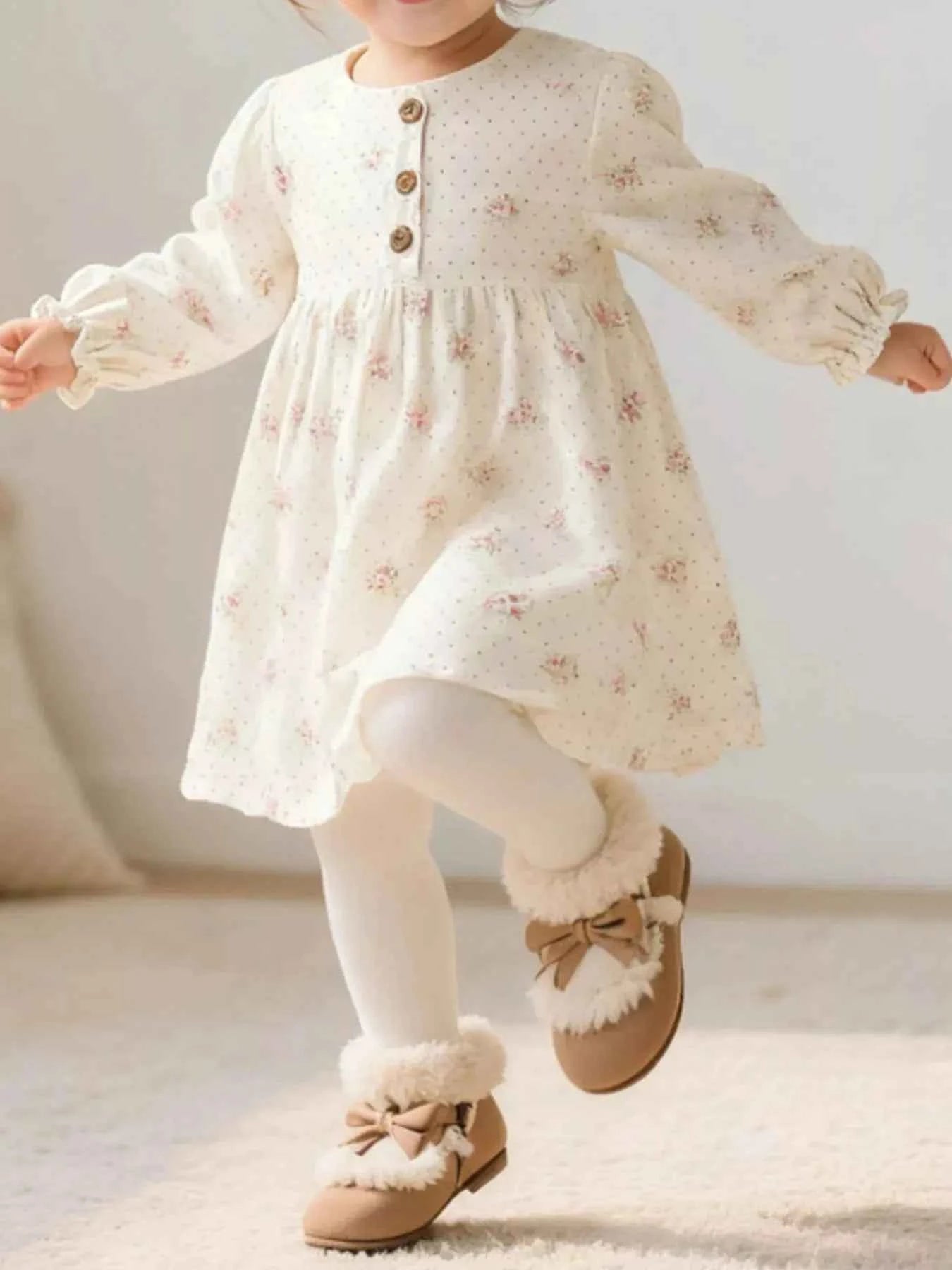 Children's Floral Dress - Long Sleeve Casual Dress for Girls