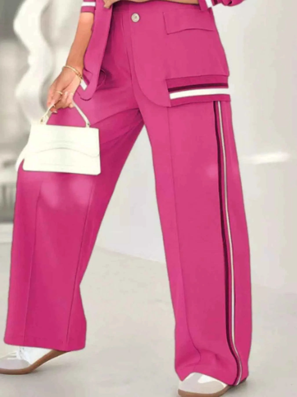 Full Size Striped Trim Jacket and Pants -Modern Edge Jacket - Nico`s Store