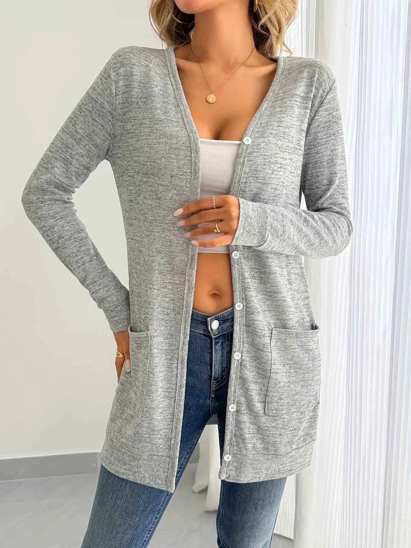 Open Front Longline Cardigan with Side Pockets - Nico`s Store