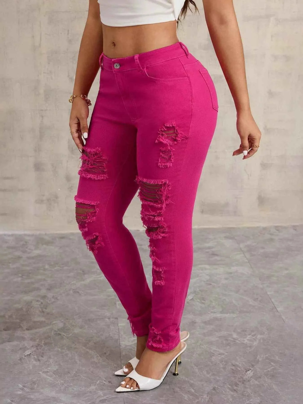 High-Waisted Distressed Skinny Jeans - Nico`s Store