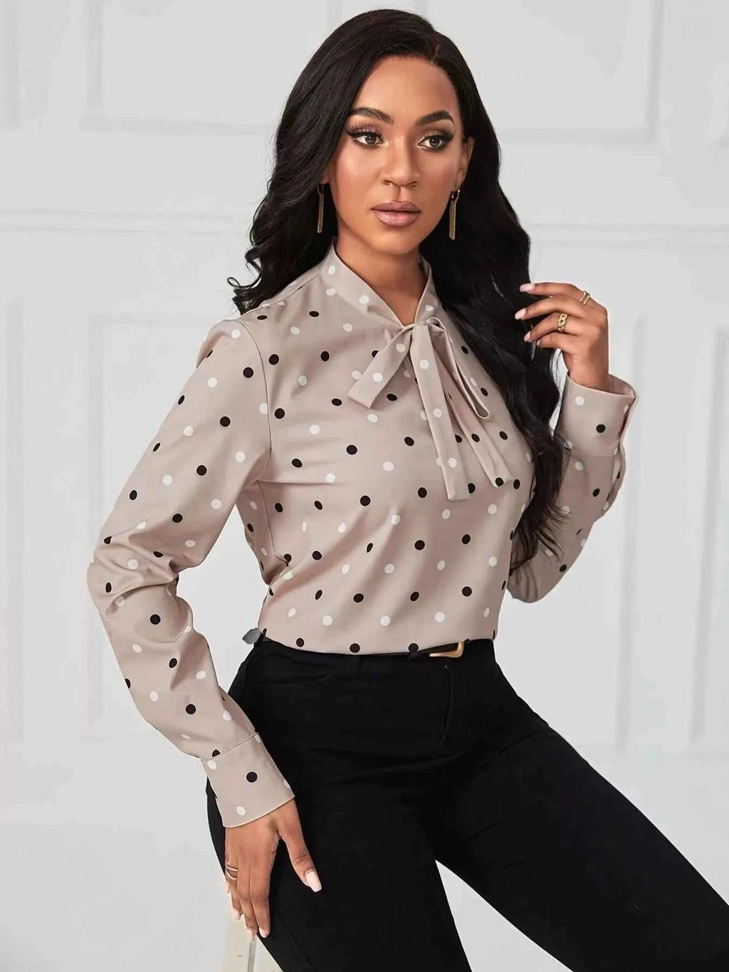 Quality Polka Dot Tie Neck Blouse - Nico`s Store