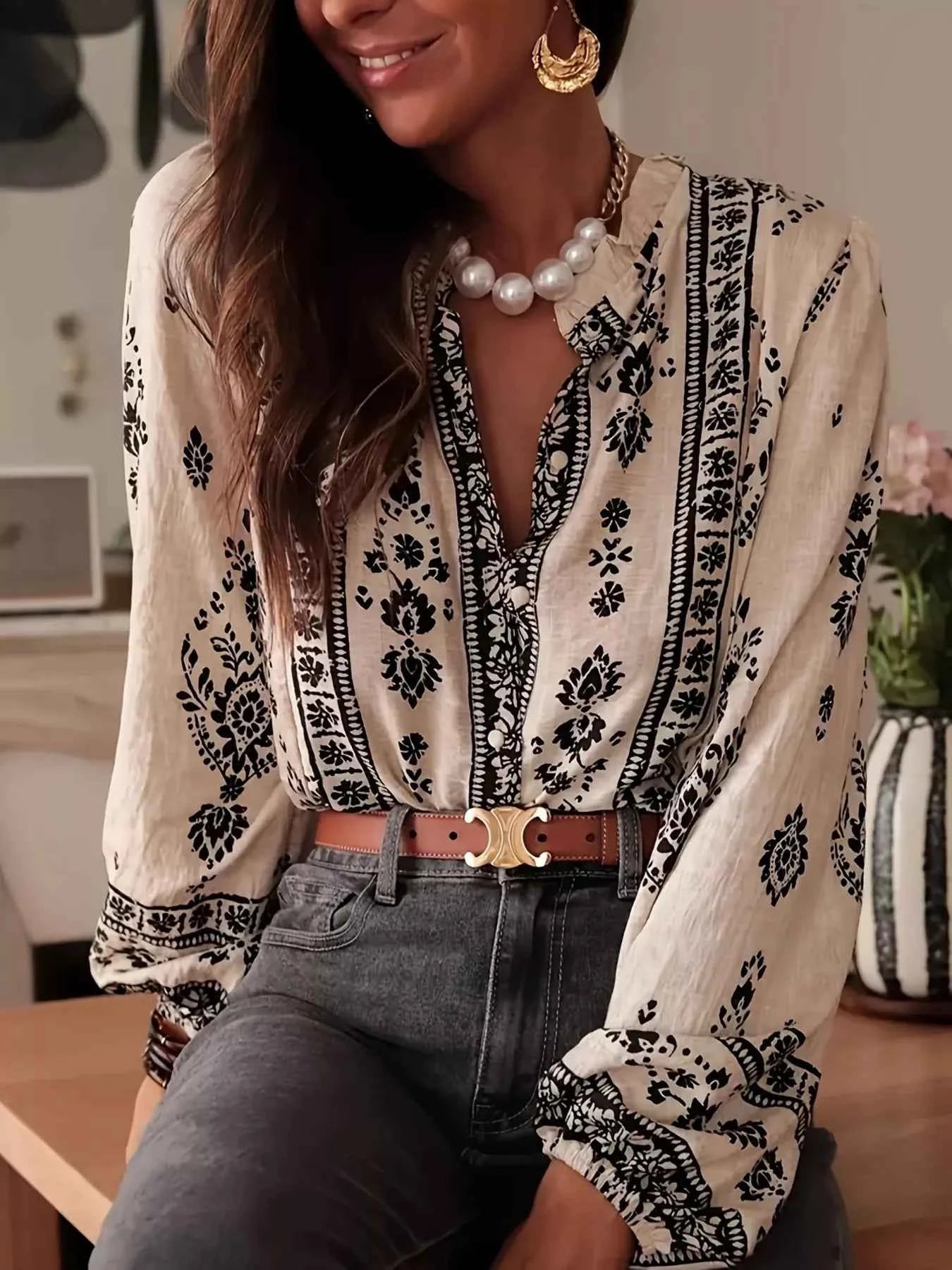 Printed Long Sleeve Blouse