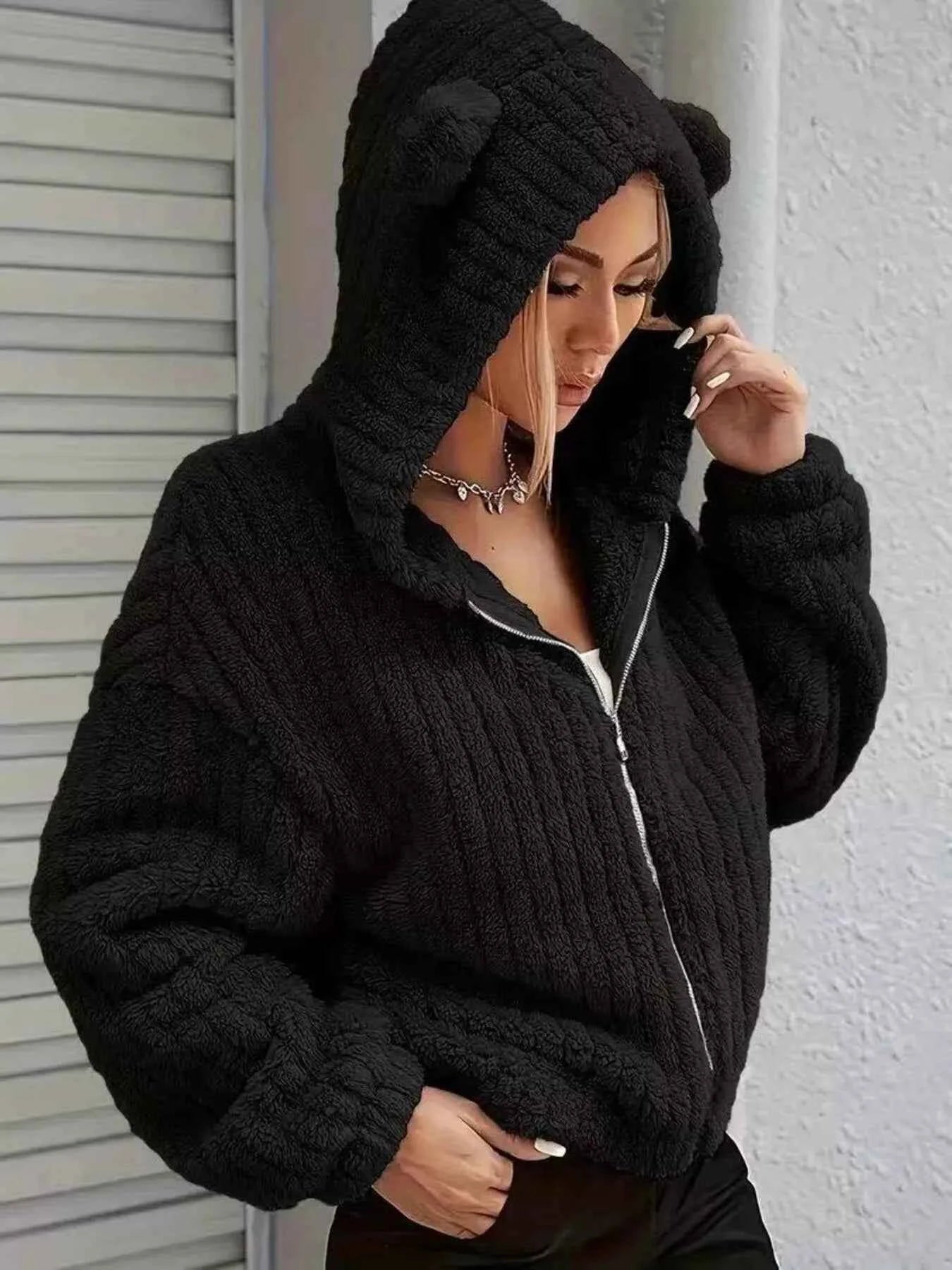 Teddy Bear Ear Hooded Fleece Outerwear - Nico`s Store