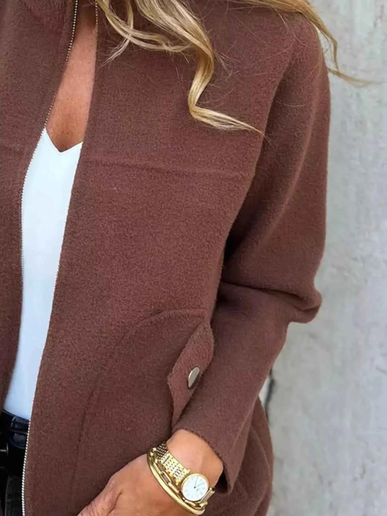 Full Size Textured Knit Zip Up Outerwear - Nico`s Store