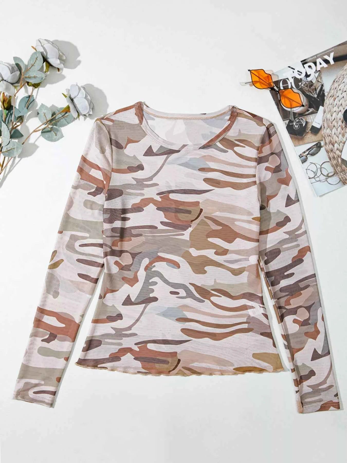 Camouflage Print Long Sleeve Top - Nico`s Store