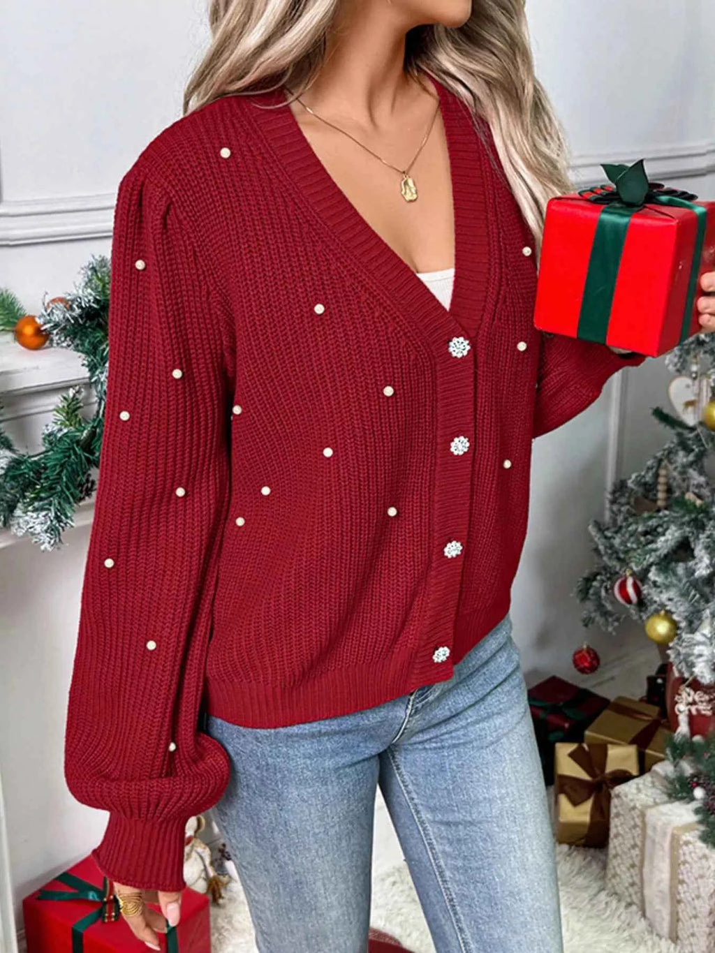 Pearl Embellished Cardigan - Stylish Button Up Design - Nico`s Store