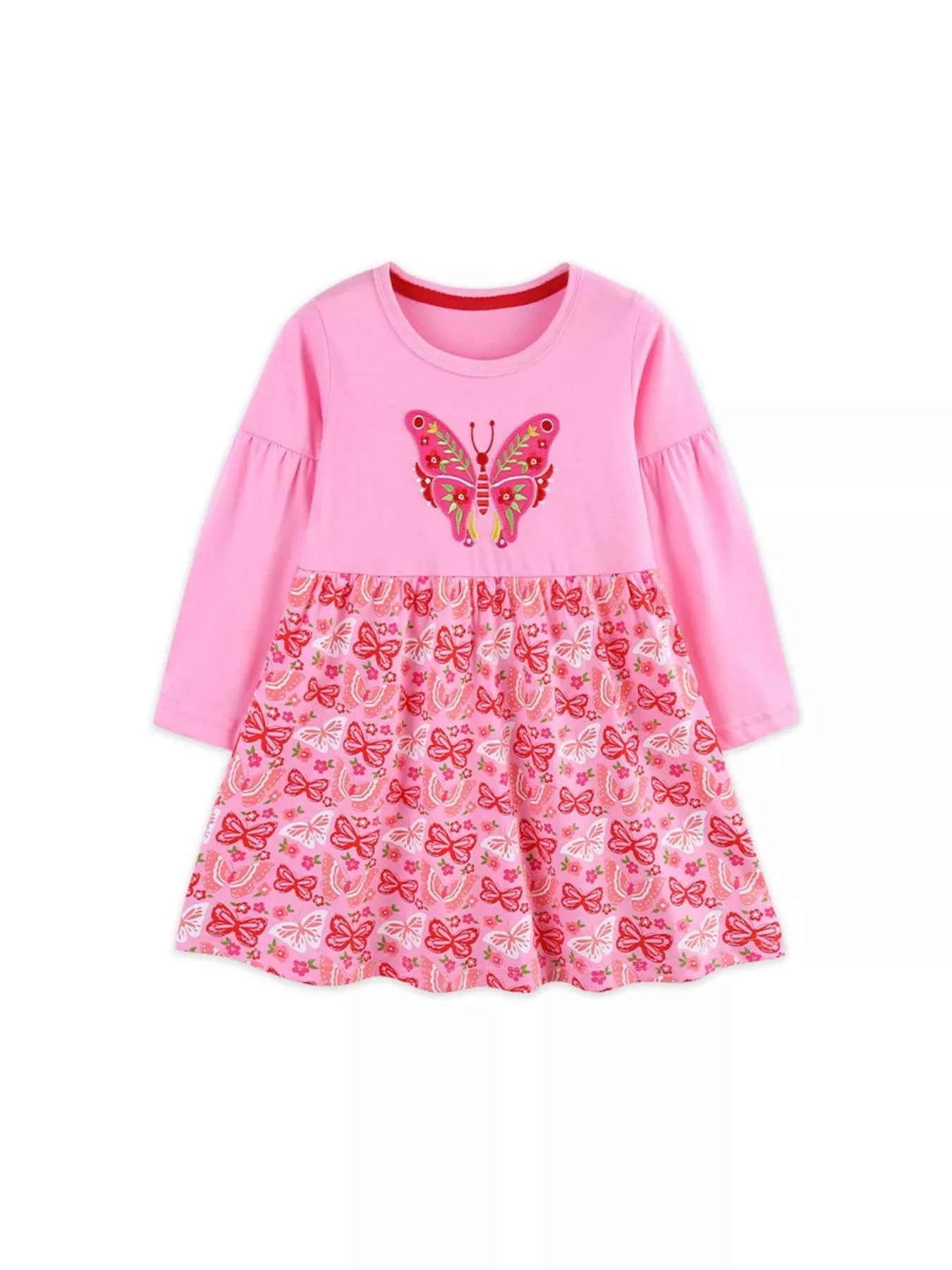 Children's Butterfly Dress - Long Sleeve Casual Dress for Girls