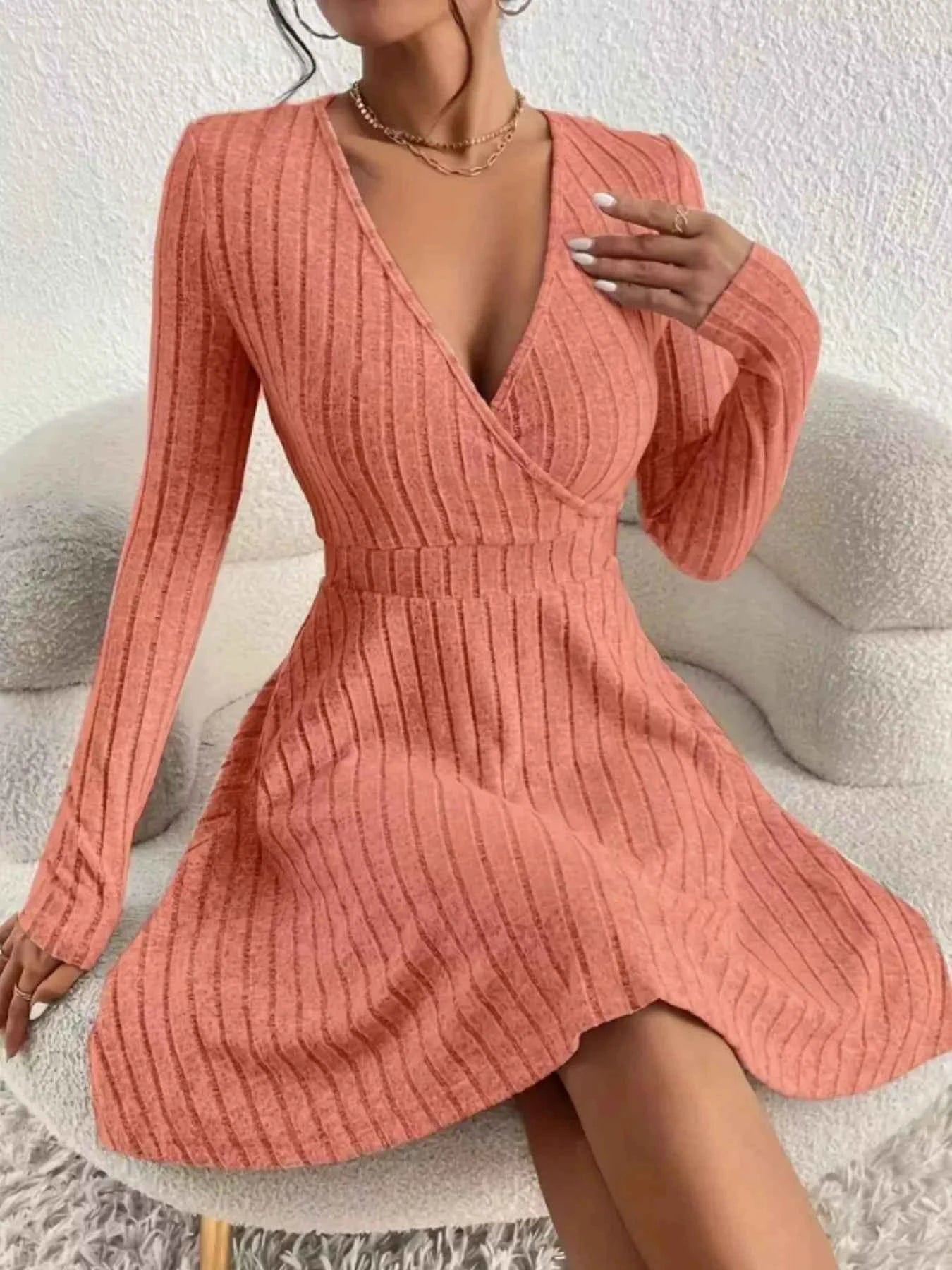 Ribbed Knit Wrap Dress for Effortless Style and Comfort