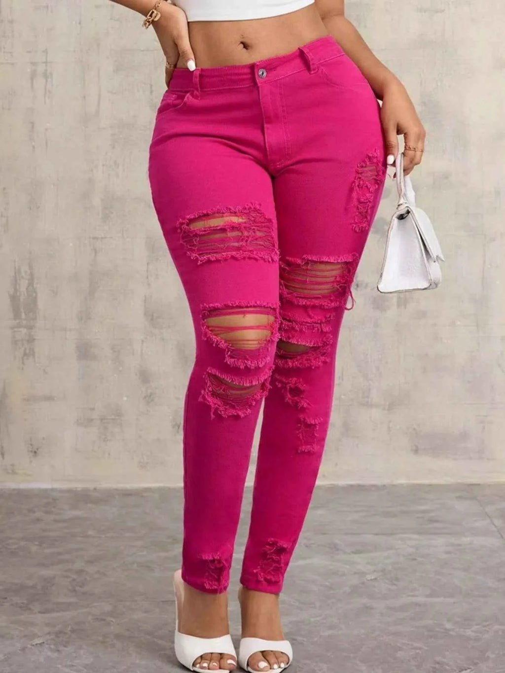 High-Waisted Distressed Skinny Jeans - Nico`s Store