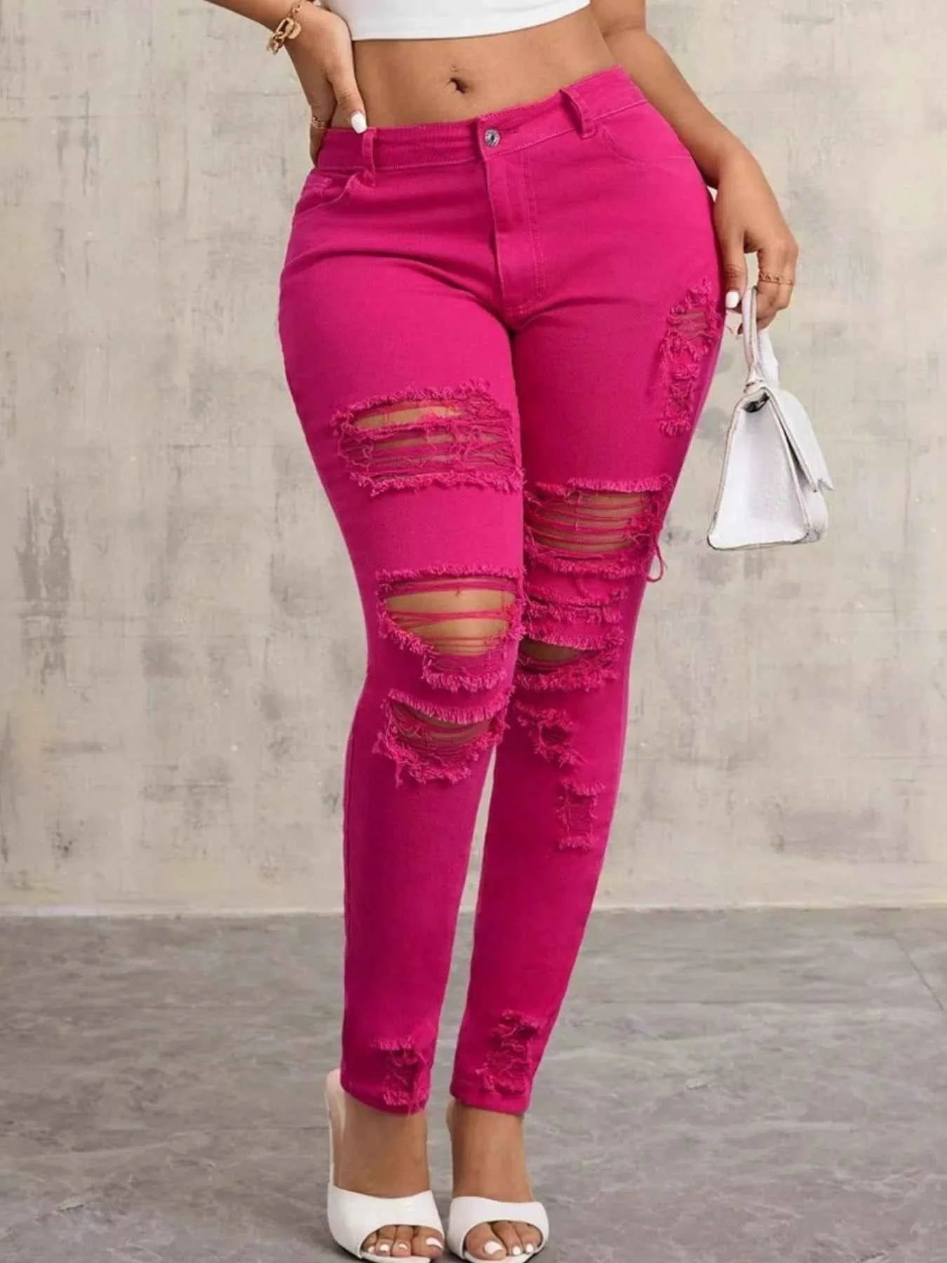 High-Waisted Distressed Skinny Jeans - Nico`s Store