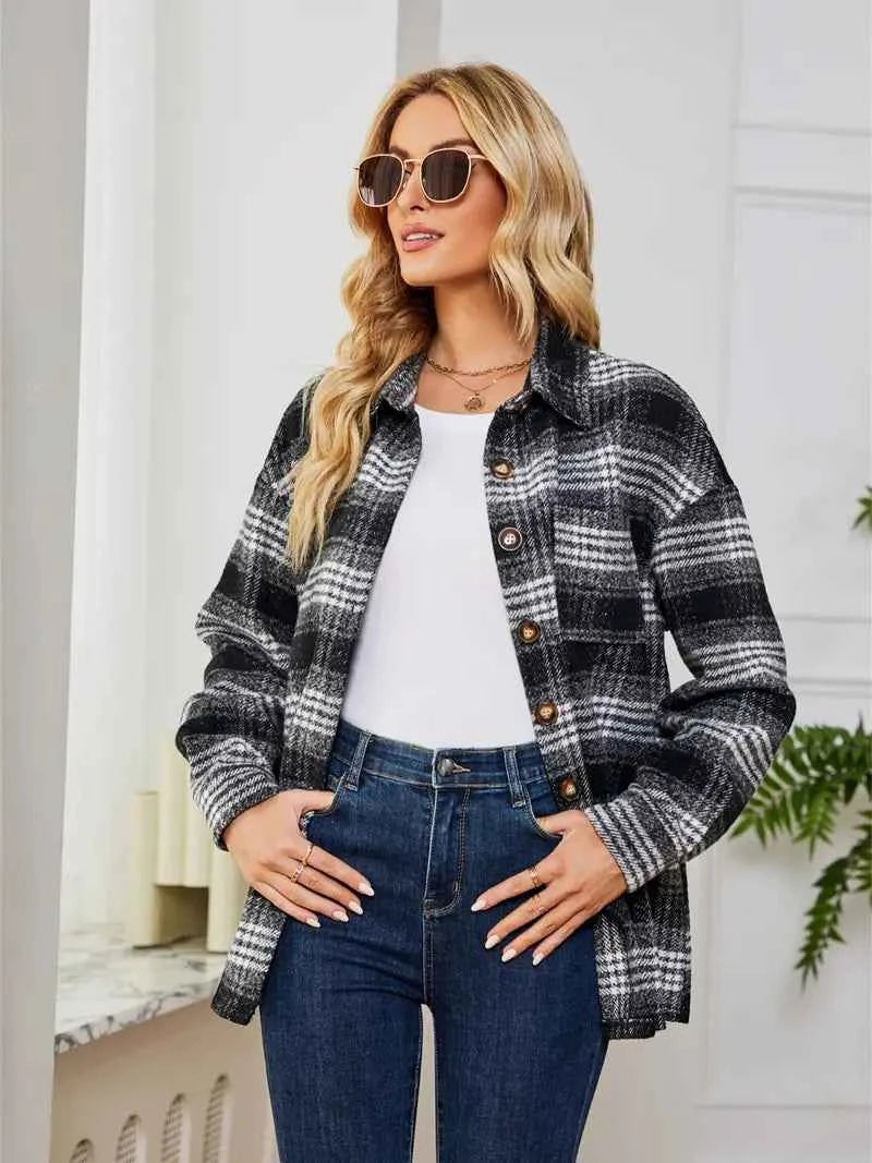 Casual Plaid Women's Jacket with Pockets - Nico`s Store