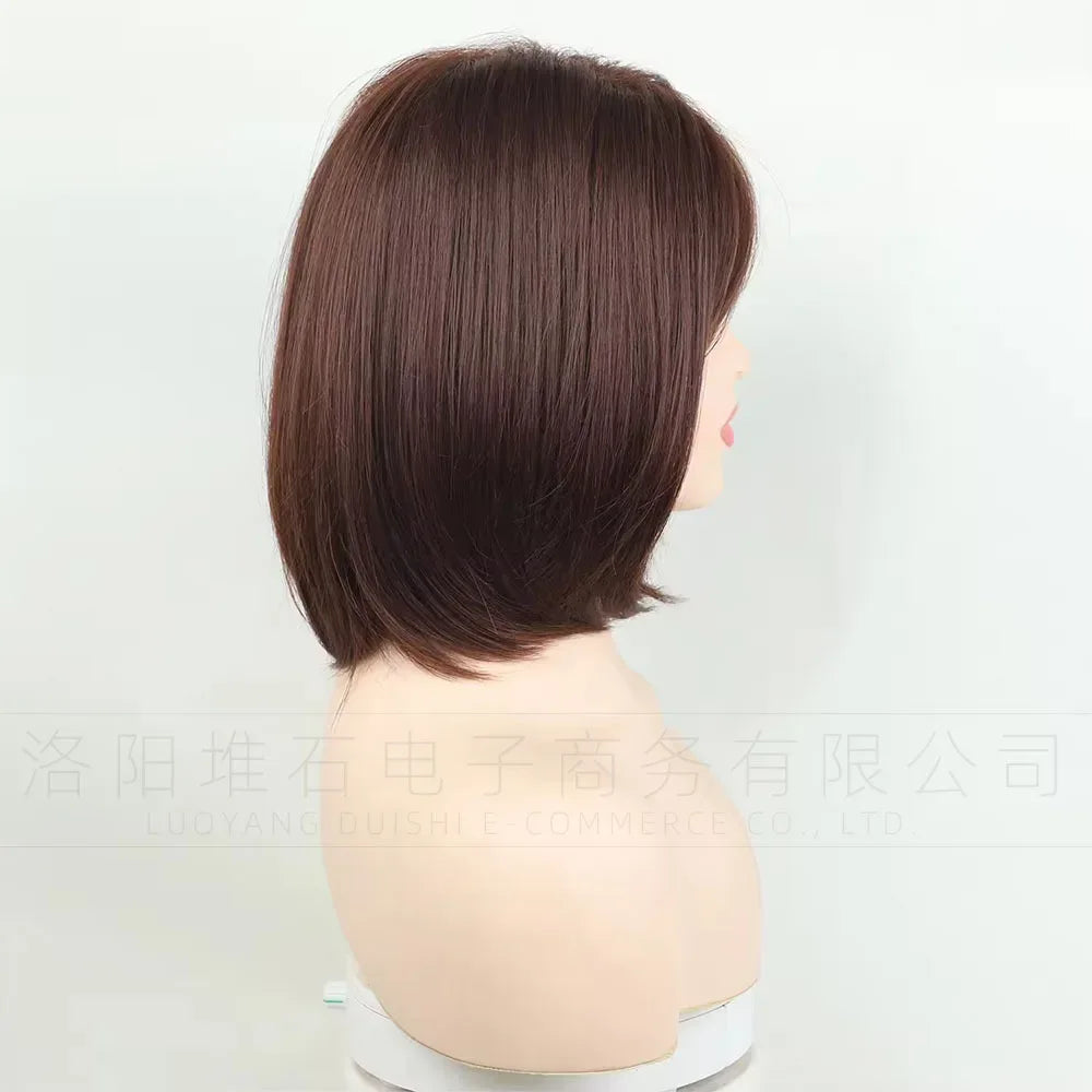 Women's Short Bob Synthetic Wig with Side Part Slanted Bangs – Transparent Lace Cap, High-Temperature Fiber, Small Size H1b134cd450034e909d6cae716b89b167n