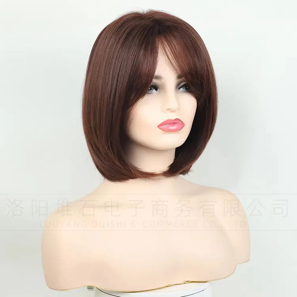 Women's Short Bob Synthetic Wig with Side Part Slanted Bangs – Transparent Lace Cap, High-Temperature Fiber, Small Size H2e5ba702c6ec40da9e6bbdca94631143x