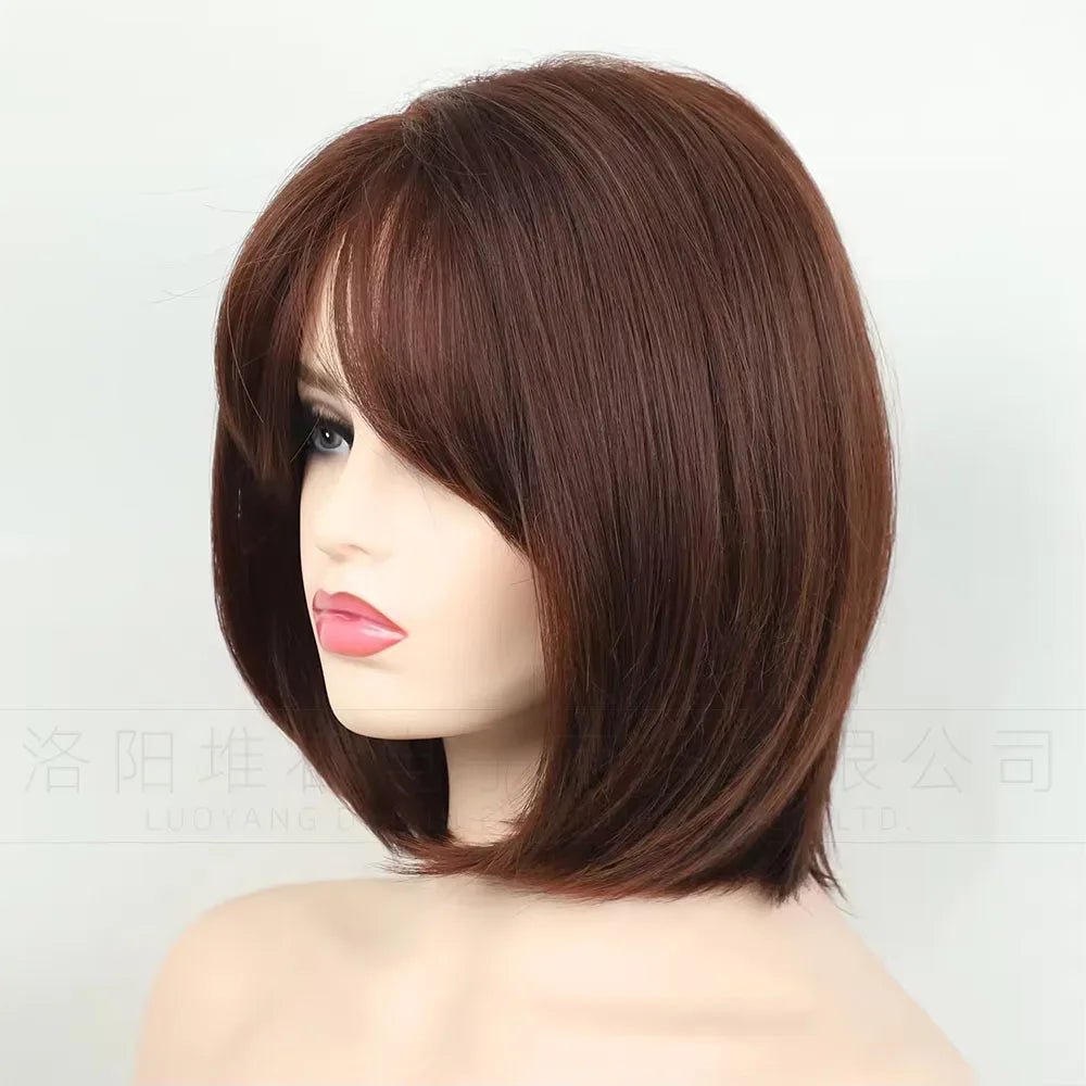 Women's Short Bob Synthetic Wig with Side Part Slanted Bangs – Transparent Lace Cap, High-Temperature Fiber, Small Size H81f3537caae9474ea65dc42ec3392c9fG