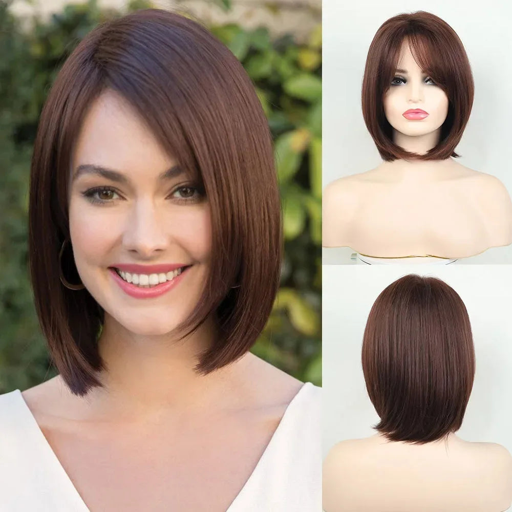 Women's Short Bob Synthetic Wig with Side Part Slanted Bangs – Transparent Lace Cap, High-Temperature Fiber, Small Size Hb6c36c0ddd1a464c995fdfdd228e0606K