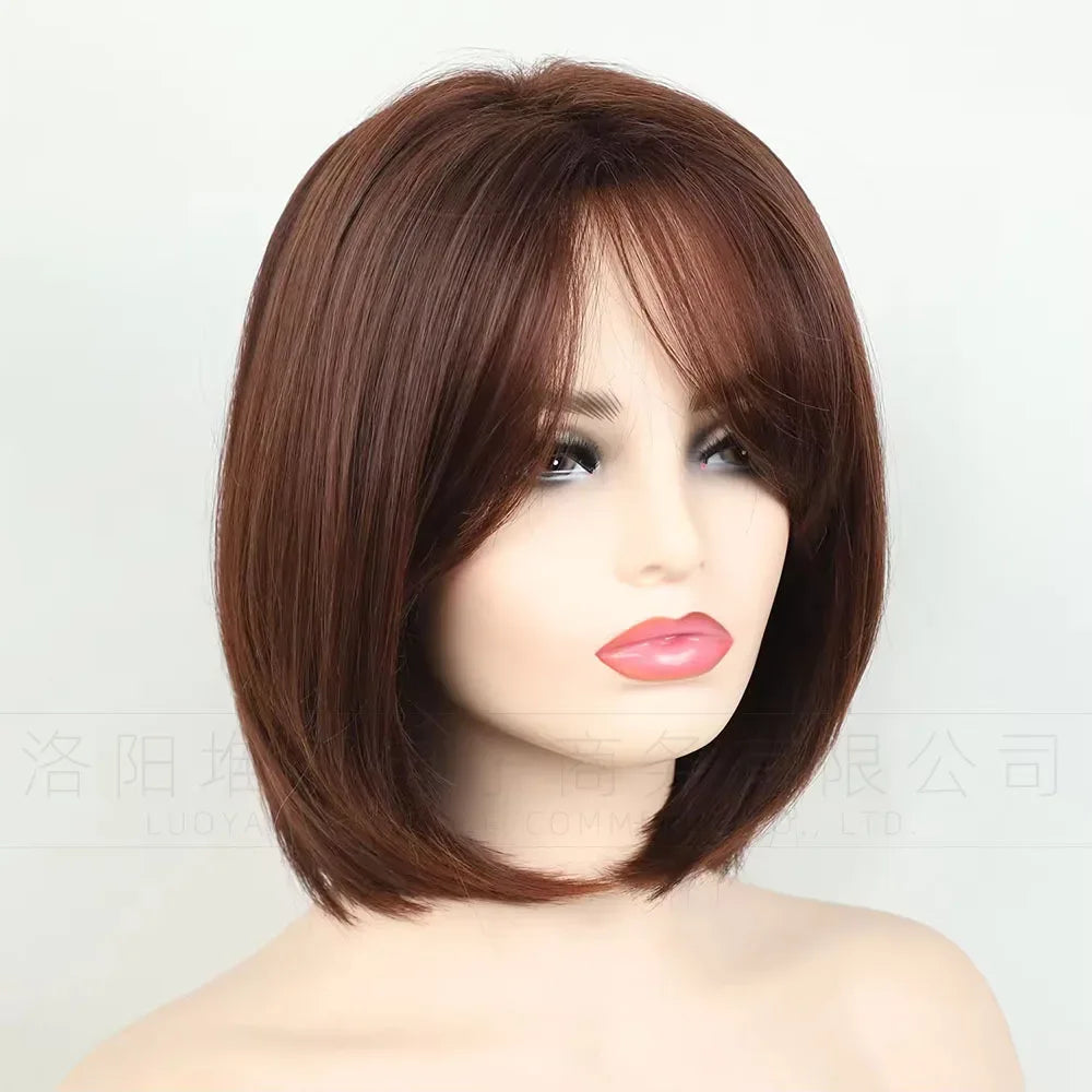 Women's Short Bob Synthetic Wig with Side Part Slanted Bangs – Transparent Lace Cap, High-Temperature Fiber, Small Size Hdcb55f02f9f04d3aa25876d3328c8b27i