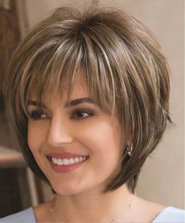 Women's Short Bob Synthetic Wig with Side Part Slanted Bangs – Transparent Lace Cap, High-Temperature Fiber, Small Size 7216a 14 in He90175a9d52640d082a1258f81dbf65dB