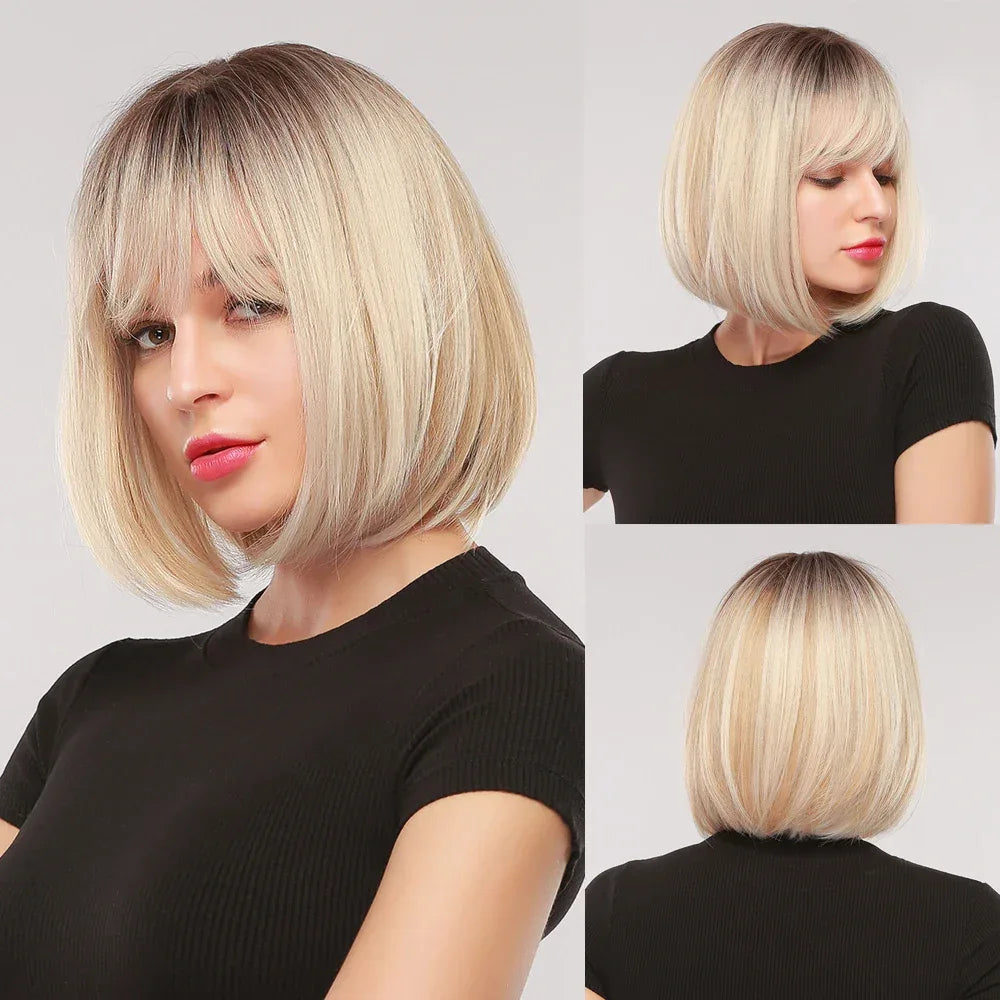 LOUIS FERRE Pink Straight Bob Wig for Women - Short Synthetic Wig with Bangs, Cute Heat Resistant Cosplay Hairstyle ss176-1 Hee0fb9e881b247b1bd4a5561d507cf242