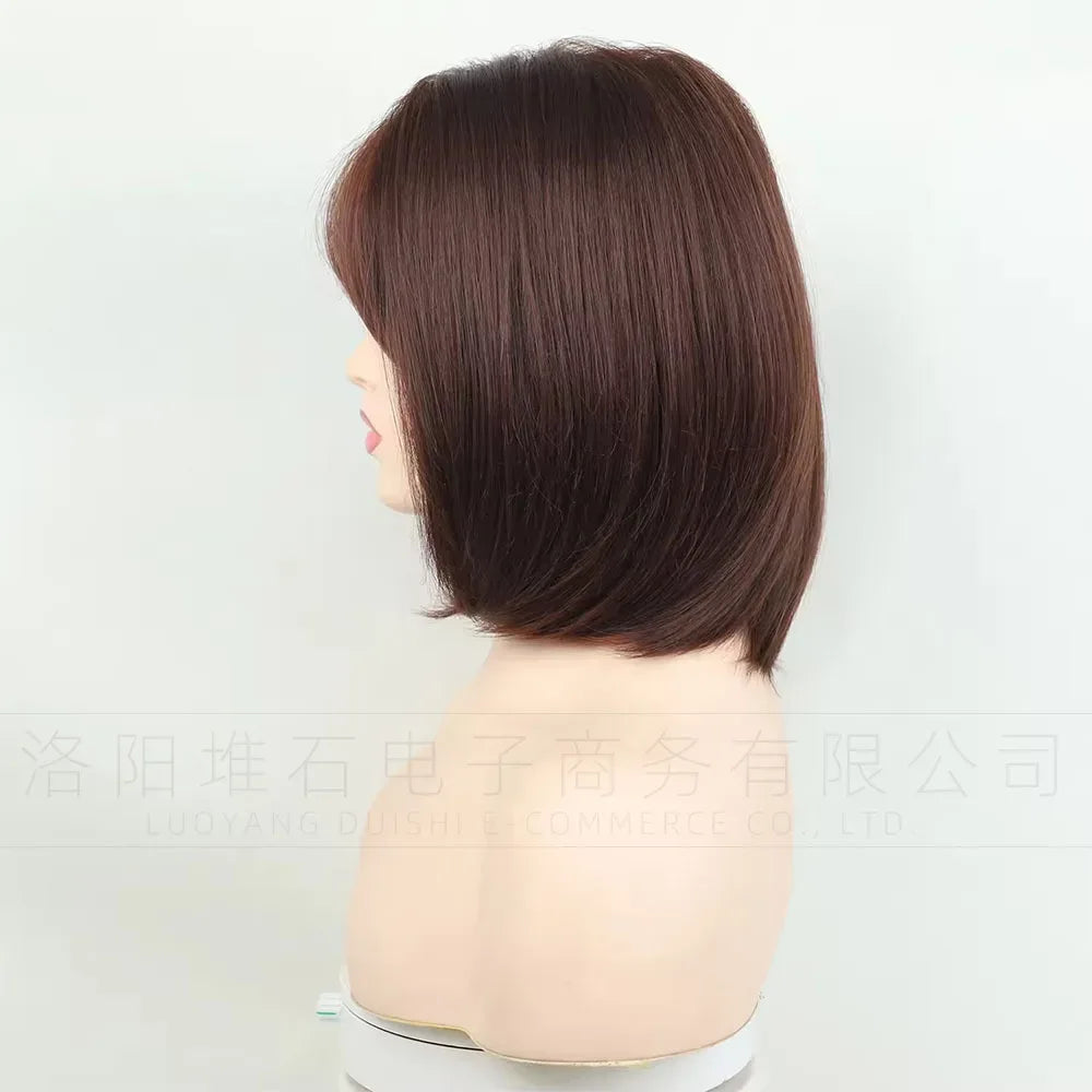 Women's Short Bob Synthetic Wig with Side Part Slanted Bangs – Transparent Lace Cap, High-Temperature Fiber, Small Size Hf23c340f18c742b29c345f0e7101d55bu