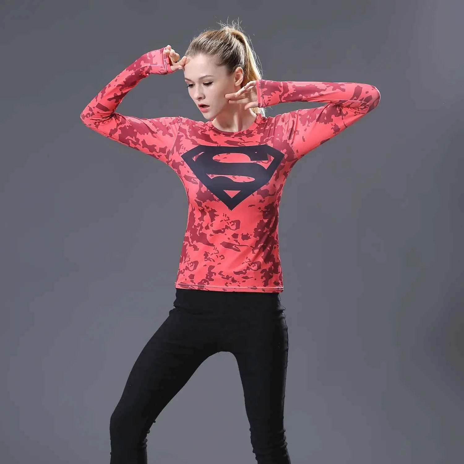 Red Floral Superman T-Shirt – Women's Long Sleeve Unique Top - Nico`s Store
