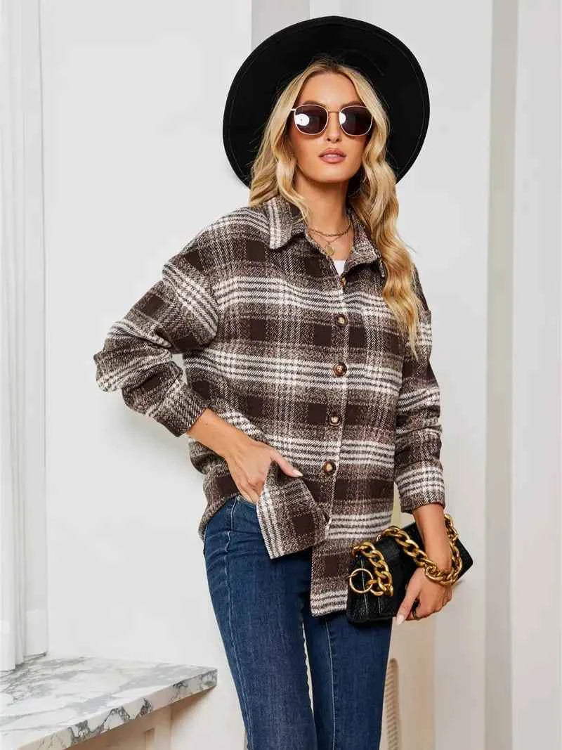 Casual Plaid Women's Jacket with Pockets - Nico`s Store