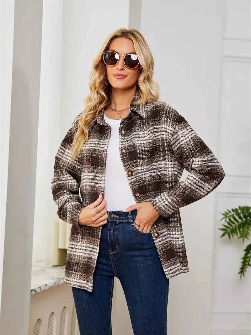 Casual Plaid Women's Jacket with Pockets - Nico`s Store