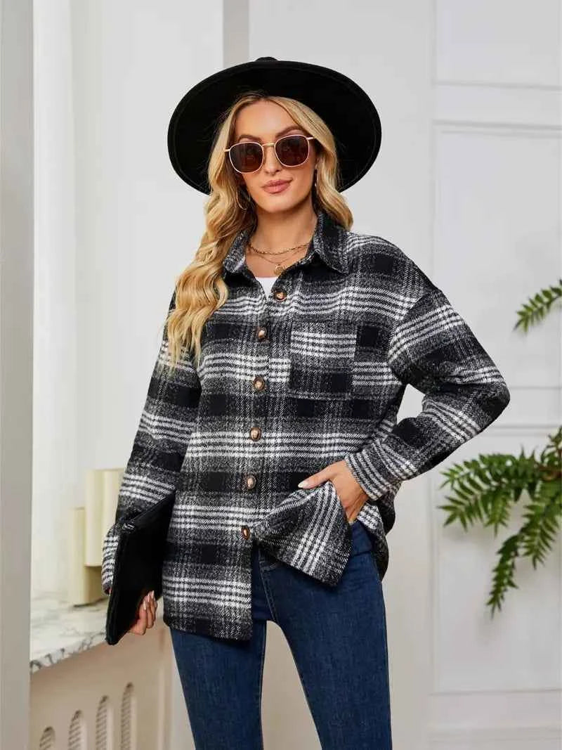 Casual Plaid Women's Jacket with Pockets - Nico`s Store