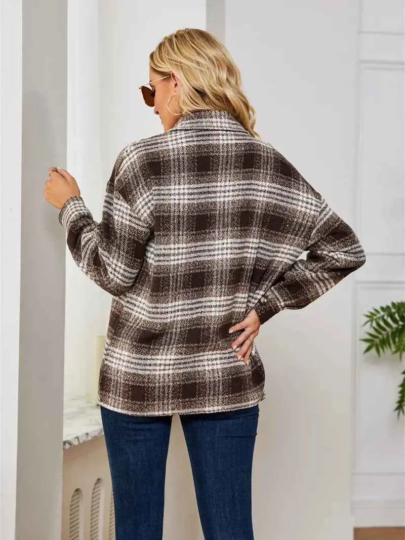 Casual Plaid Women's Jacket with Pockets - Nico`s Store