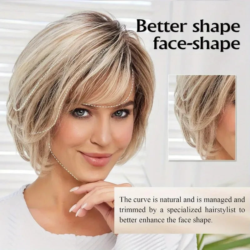 Highlighted Bob Short Straight Hair Wig for White Women's Daily Wear Accessories S02a6a88f847645c1993867c05088613fD