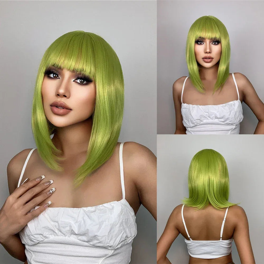 LOUIS FERRE Pink Straight Bob Wig for Women - Short Synthetic Wig with Bangs, Cute Heat Resistant Cosplay Hairstyle LC6209-1 S0582e860697443568a2430daea8263b7o