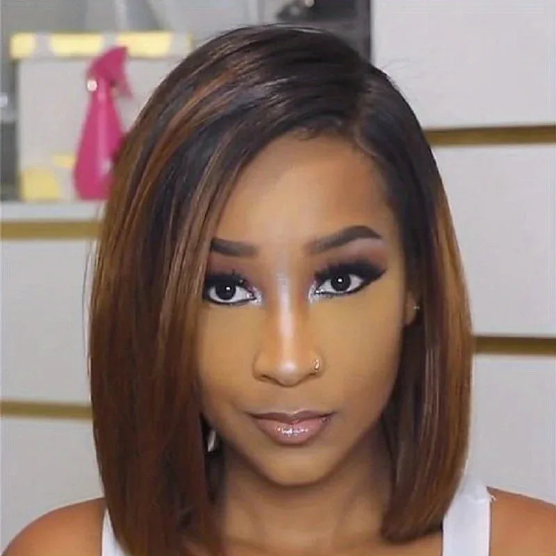 Ombre Bob Wig - Stylish Middle Part Synthetic Hair for Cosplay, Parties and Daily Wear Brown 12inches S062925579366419a87e85b1cdc59290bN