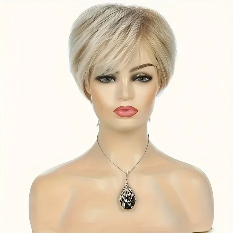 Short Gold Gradient Elf Wig - Layered Synthetic Cosplay Wig for Daily and Party Use with Accessories - Gradual gold / 10inches / 1pc