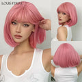 LOUIS FERRE Pink Straight Bob Wig for Women - Short Synthetic Wig with Bangs, Cute Heat Resistant Cosplay Hairstyle WL1139-1 S167c4b17b1414c0cbf3ef035fba2ad7aH