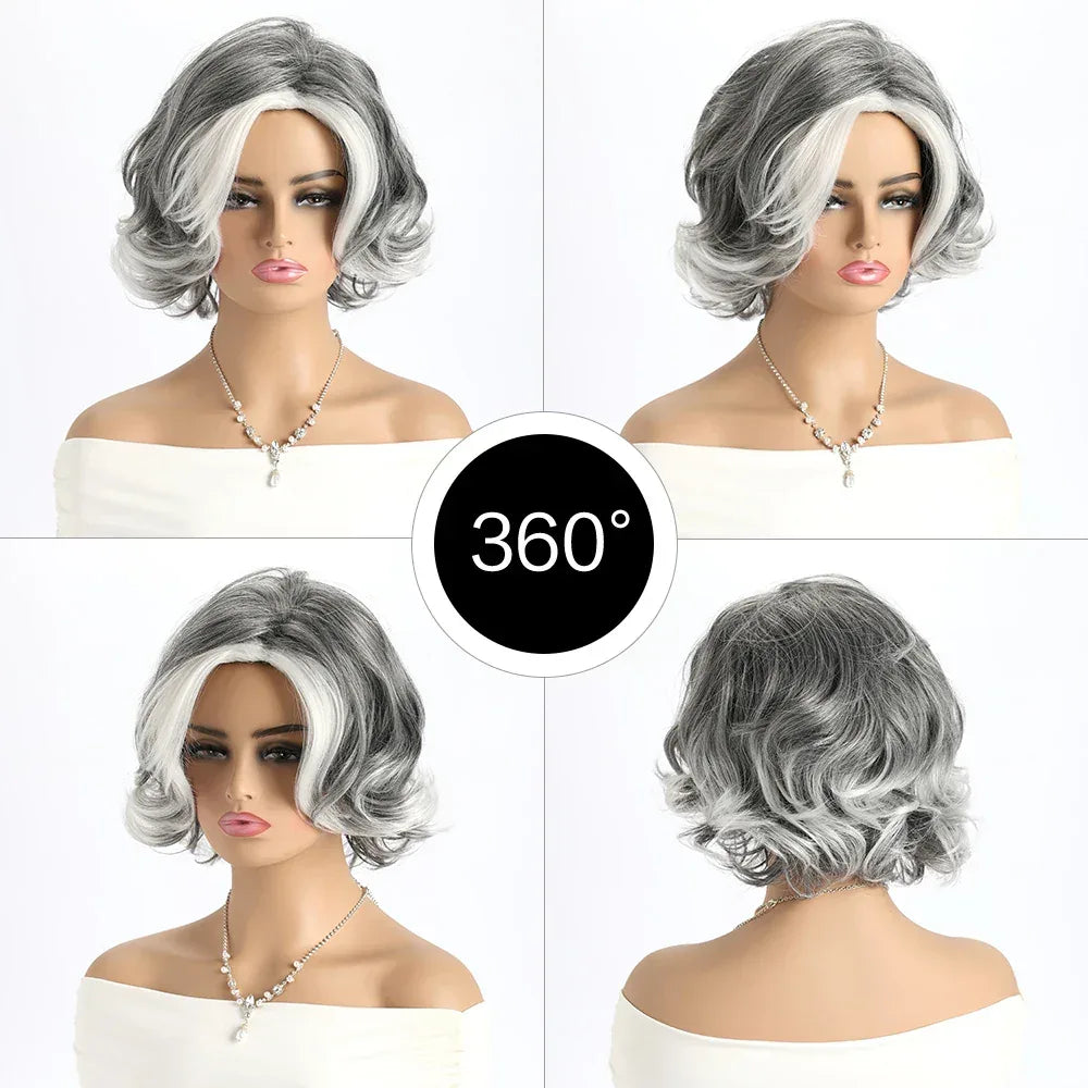 Short Grey Ombre Curly Wig with Bangs - Soft Mommy Hair for Daily Use and Costume Parties S204f4dfd10ac4ef9badde02783bc661ck