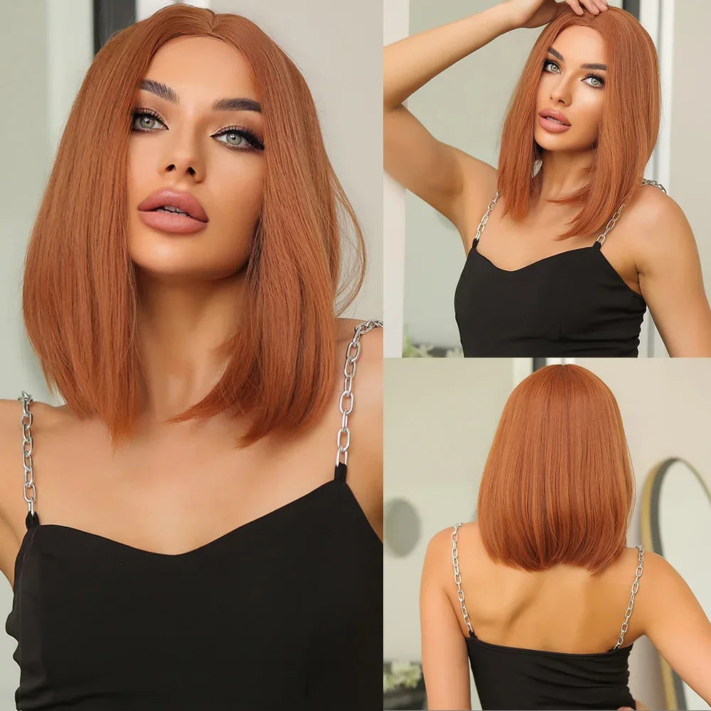 Ombre Blonde Bob Wig for Women - Short Straight Synthetic Hair with Brown Blonde Highlights for Cosplay and Daily Wear S217927ca565142a2968473964c909510l
