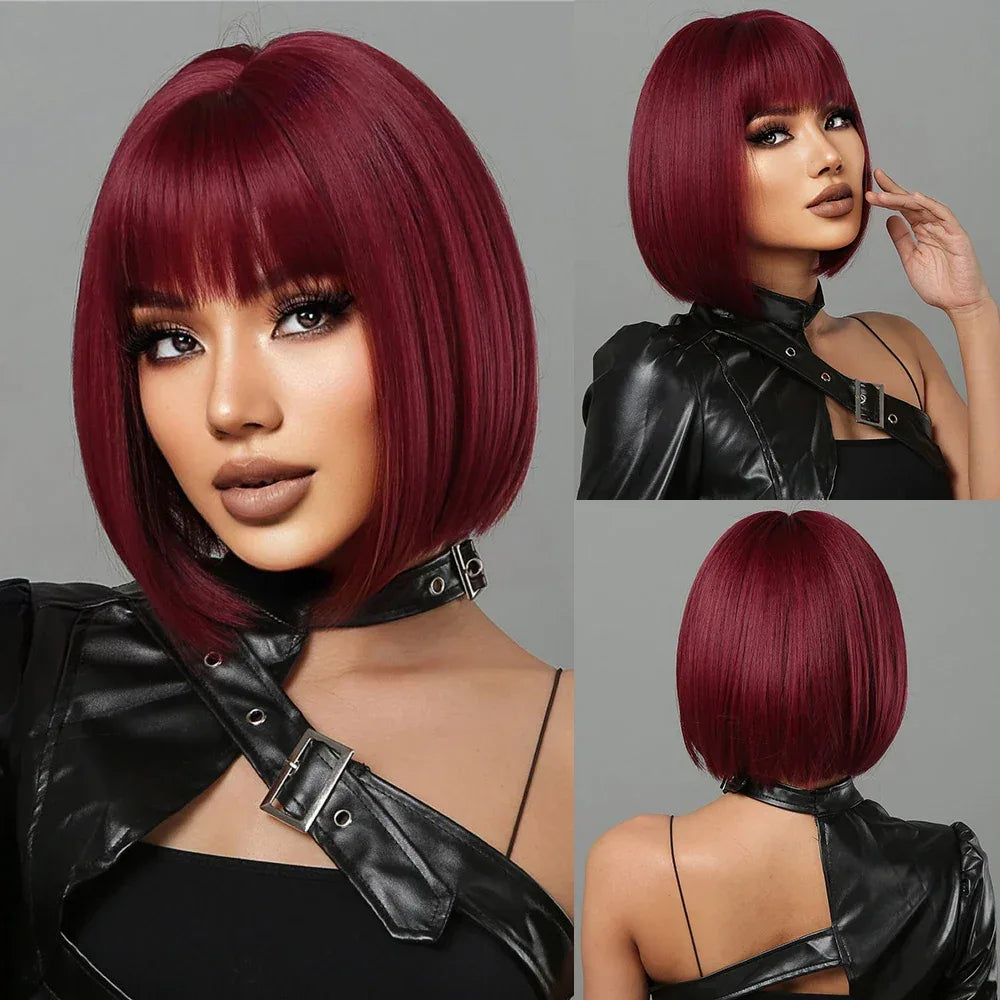 LOUIS FERRE Pink Straight Bob Wig for Women - Short Synthetic Wig with Bangs, Cute Heat Resistant Cosplay Hairstyle LC2071-1 S24408f78aee847a2ab8f7f96ea8cf2b3h